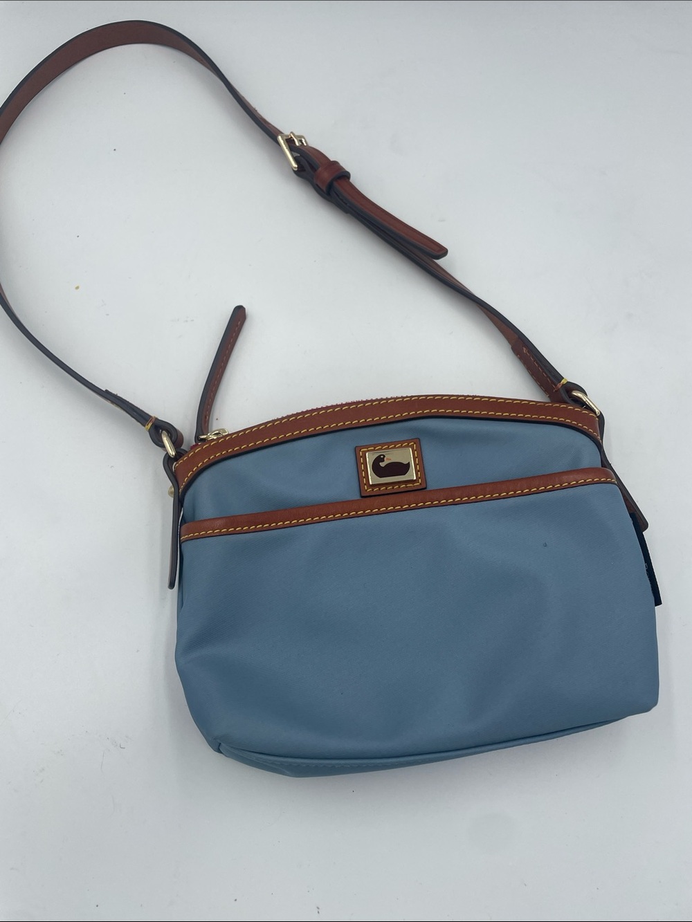 Dooney & Bourke Blue Nylon Crossbody with Brown Leather Trim preowned EUC